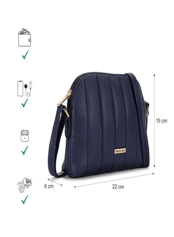 Fastrack Quilted Navy Blue Sling Bag For Women, Girls and Ladies with Top Zipper - Image 4